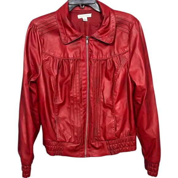 JohnPaulRichard Red Faux Leather Bomber Jacket Size Large - Picture 2 of 10